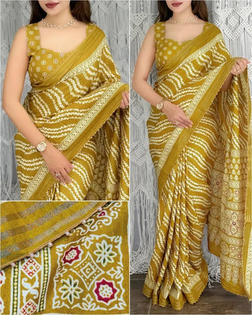 Exquisite Cotton Slub Saree - Lehariya & Patola Print Festive Saree for Women