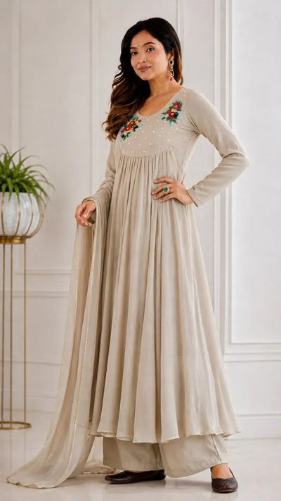 Exquisite Designer Chanderi Cotton Gown Set - Handcrafted Festive Wear for Women
