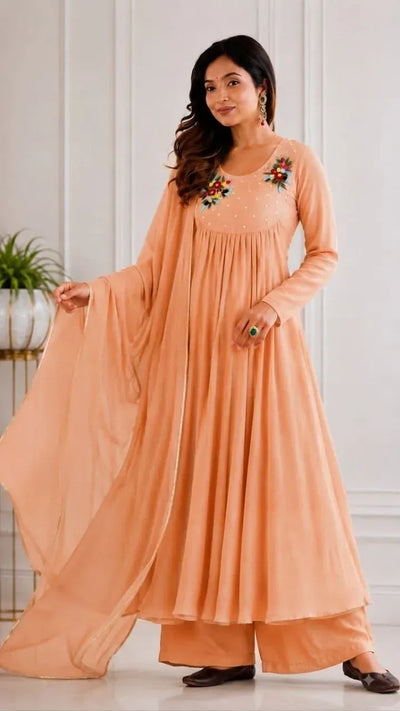 Exquisite Designer Chanderi Cotton Gown Set - Handcrafted Festive Wear for Women