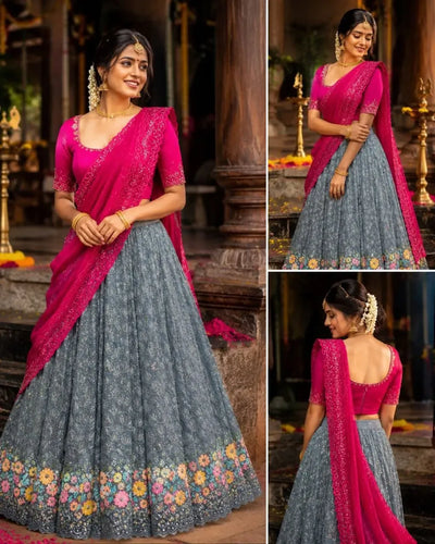 Exquisite Designer Half Saree Lehenga - Heavy Sequence Embroidery for Wedding Season