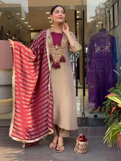Exquisite Designer Kurti Set - Festive Glass Malai Kurti Pant with Dupatta