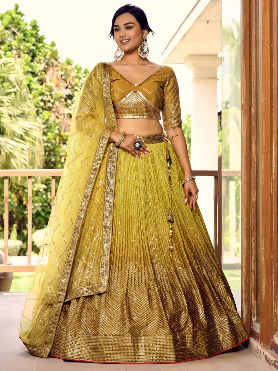 Exquisite Designer Lehenga Choli - Festive Ombre Wear for Women in Mustard Gold