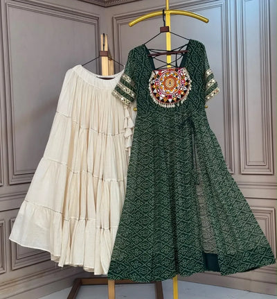 Exquisite Designer Lehenga - Heavy Kora Cotton with Bandhani Kurti for Wedding Season