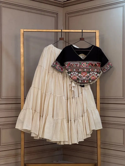 Exquisite Designer Lehenga - Kora Cotton with Kutchi Patchwork for Festive Wear