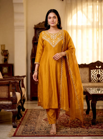 Exquisite Designer Vichitra Silk Kurti Set - Festive Wear with Dupatta | Sizes S-XXL