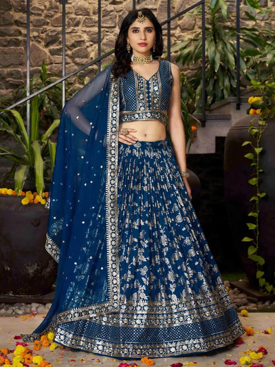 Exquisite Dove Blue Silk Lehenga Choli - Festive Designer Wear for Women