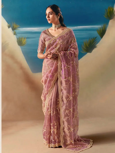 Exquisite Fendy Silk Saree - Heavy Beads & Sequence Work for Wedding Season