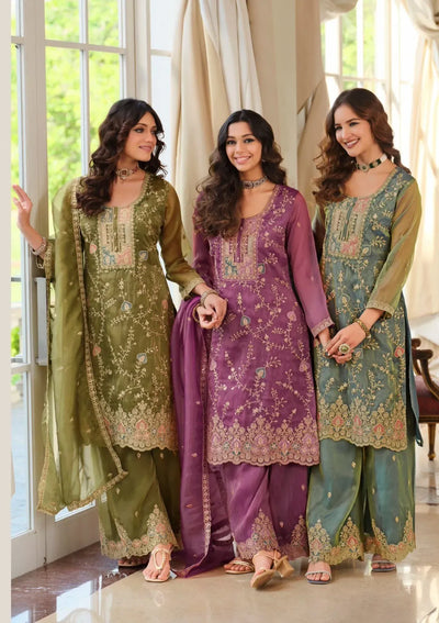 Exquisite Fendy Silk Suit Set - Heavy Thread & Sequence Work for Festive Wear