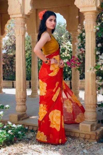 Exquisite Floral Chiffon Saree - Designer Festive Wear for Women