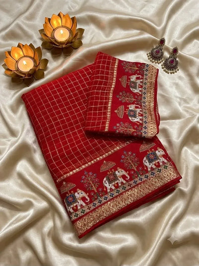 Exquisite Georgette Chex Saree - Designer Festive Wear for Women