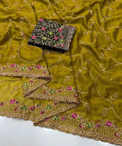 Exquisite Georgette Saree - Trending Multi Embroidery Work with Contrast Blouse for Women