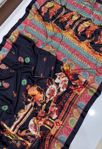 Exquisite Heavy Mirror Work Saree - Designer Digital Print for Women