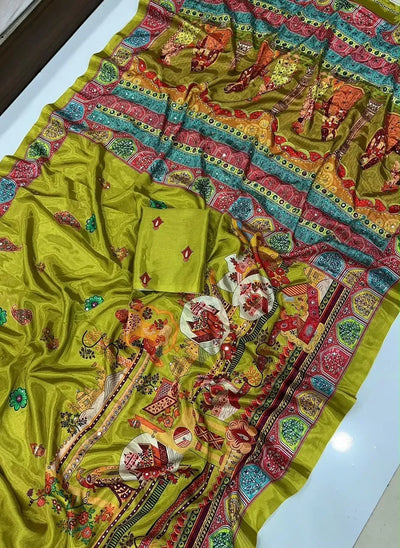 Exquisite Heavy Mirror Work Saree - Designer Digital Print for Women