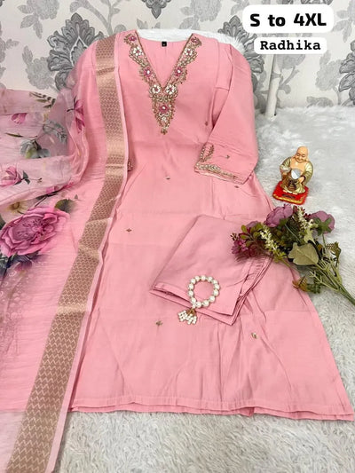 Exquisite Heavy Roman Silk Suit Set - Festive Wear 3-Piece Ensemble for Women