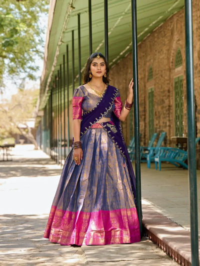 Exquisite Kanjivaram Silk Lehenga Choli - Traditional Zari Weaving for Wedding Season