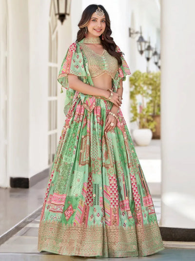 Exquisite Mint Green Lehenga Choli - Trending Floral Designer Wear for Wedding