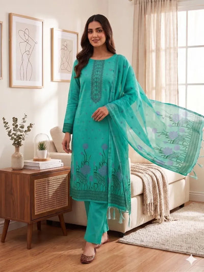 Exquisite Muga Cotton Salwar Suit - Jamdani Pichwai Weaving for Festive Wear