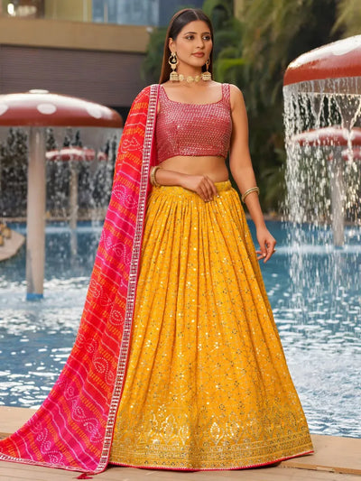 Exquisite Mustard Yellow Sequin Lehenga - Designer Festive Wear for Women