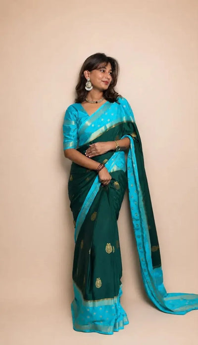 Exquisite Mysore Silk Gown - Jacquard Festive Wear Gown with Dupatta