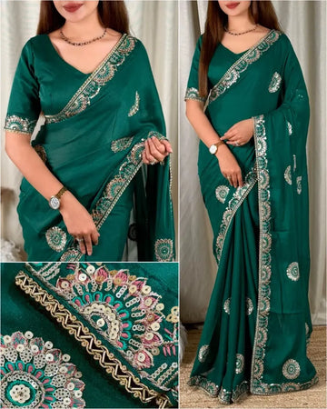 Exquisite Party Wear Georgette Saree - Zari & Sequin Embroidery for Women