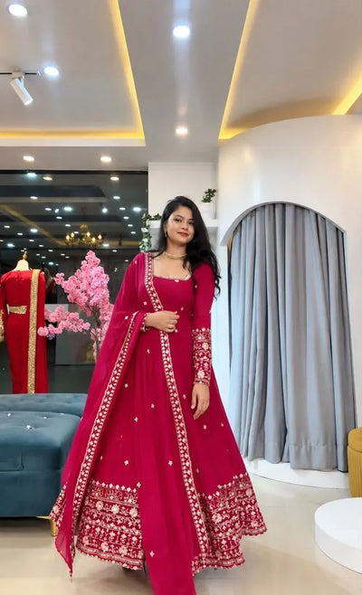 Exquisite Party Wear Gown - Best Embroidered Silk Gown for Women