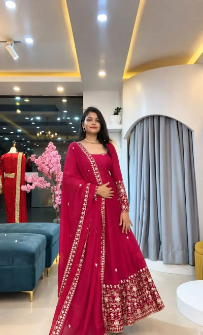 Exquisite Party Wear Gown - Best Embroidered Silk Gown for Women