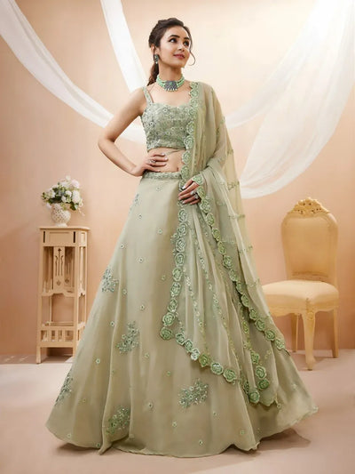 Exquisite Pista Green Lehenga Choli - Designer Festive Wear for Women