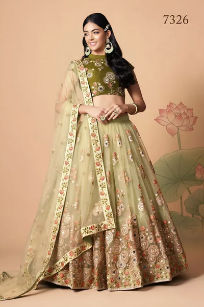 Exquisite Pista Green Lehenga Choli - Mirror Work Wedding Collection
