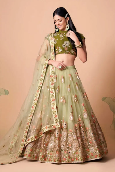 Exquisite Pista Green Lehenga Choli - Mirror Work Wedding Collection