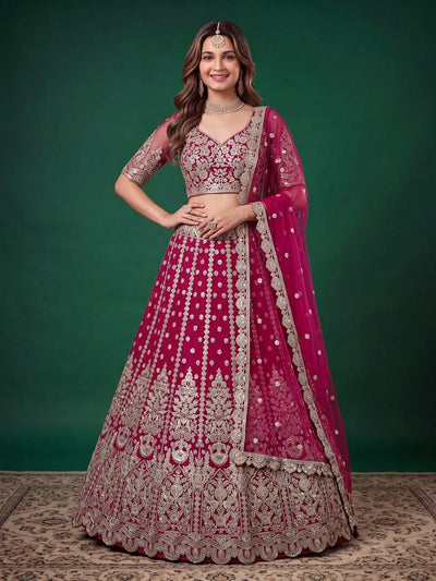 Exquisite Rani Pink Lehenga Choli - Heavy Embroidered Wedding Collection for Women