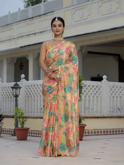 Exquisite Ready to Wear Chinnon Saree - Designer Festive Collection for Women