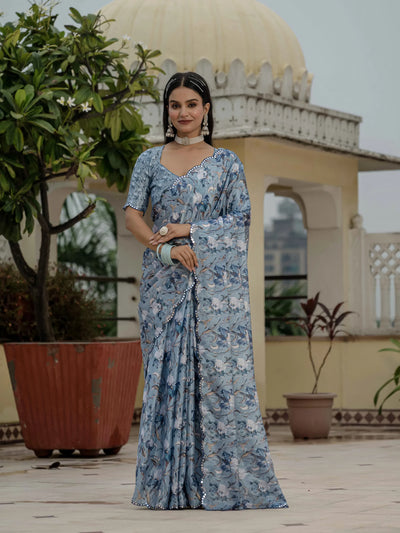 Exquisite Ready to Wear Saree - Designer Heavy Chinnon Print for Women