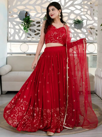 Exquisite Red Lehenga Choli Set - Heavy Embroidery Festive Wear for Women