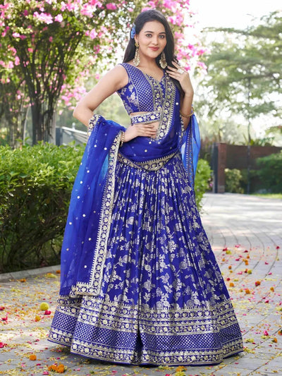 Exquisite Royal Blue Lehenga Choli - Designer Silk Wedding Wear for Women