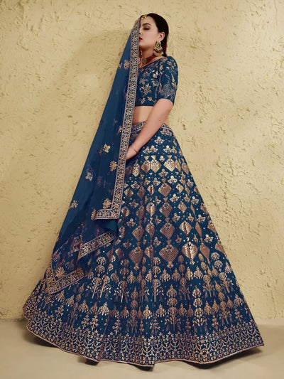 Exquisite Royal Teal Wedding Lehenga - Heavy Embroidered Festive Wear for Women