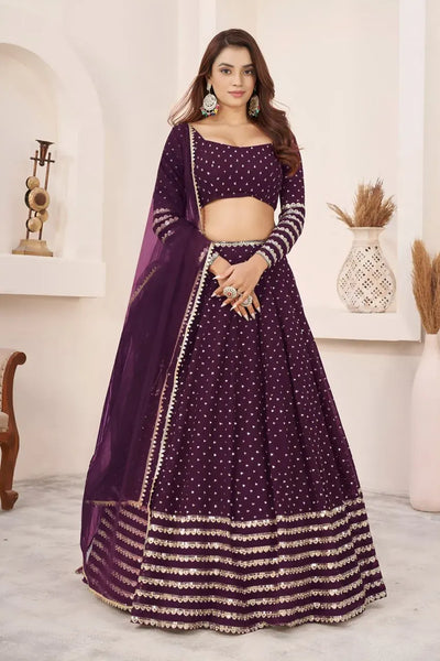 Exquisite Royal Wine Lehenga Choli - Heavy Sequin Embroidery for Wedding Season