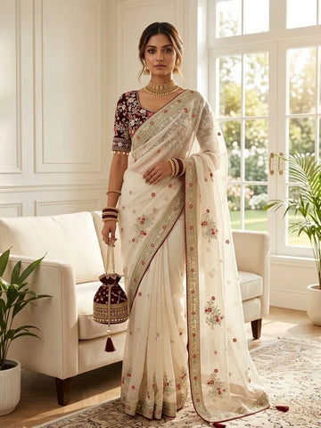 Exquisite Satin Silk Saree - Designer Embroidered Festive Wear for Women