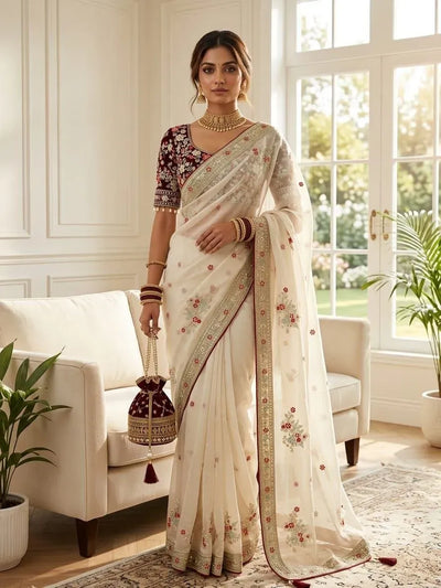 Exquisite Satin Silk Saree - Designer Embroidered Festive Wear for Women