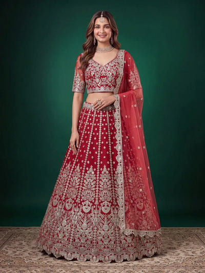 Exquisite Scarlet Red Wedding Lehenga - Designer Embroidered Festive Wear for Women