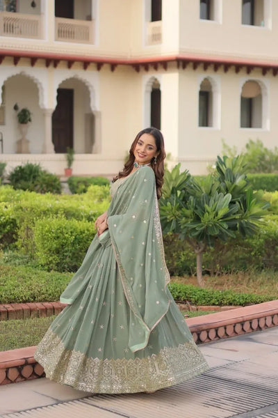 Exquisite Sea Green Sequins Lehenga Choli - Heavy Embroidery Festive Wear