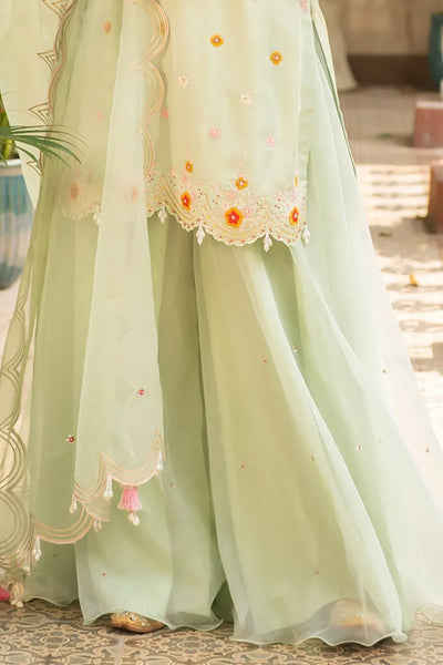 Exquisite Sea Green Sharara Set - Floral Thread Work Kurta for Women