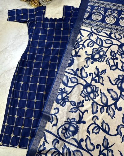 Exquisite Silk Cotton Kurti Set - Traditional Check Weaving with Kalamkari Dupatta for Festive Wear