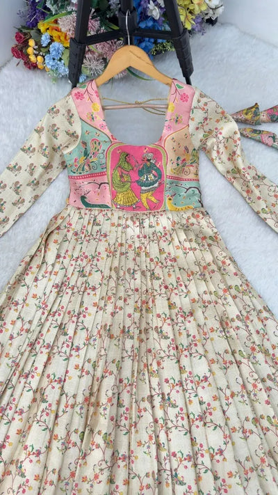 Exquisite Silk Jacquard Gown - Designer Festive Wear for Women