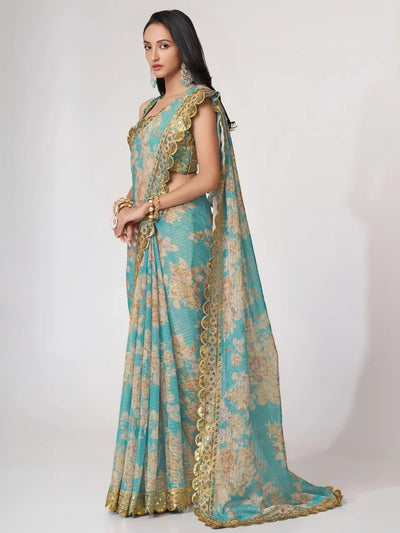 Exquisite Sky Blue Saree - Designer Organza Saree for Wedding & Festive Wear