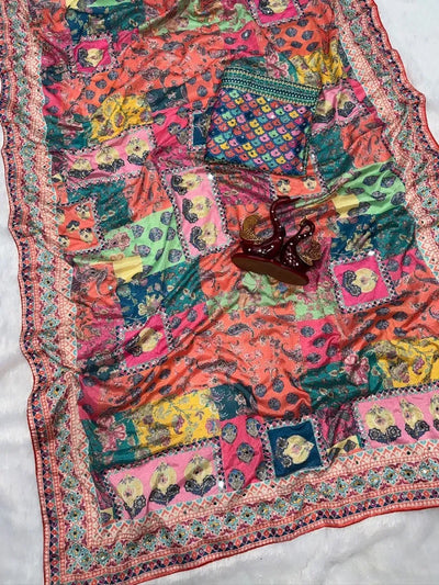 Exquisite Soft Chinnon Saree - Handcrafted Mirror Work for Wedding Season
