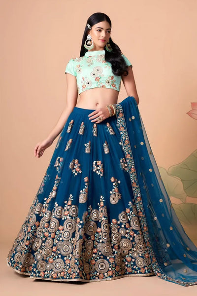 Exquisite Teal Blue Mirror Work Lehenga - Designer Festive Wear for Women