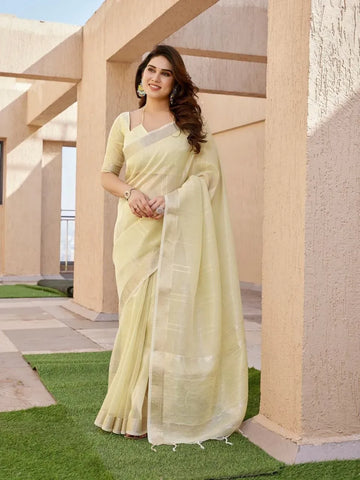 Exquisite Tissue Linen Silk Saree - Zari Weave Festive Wear for Women