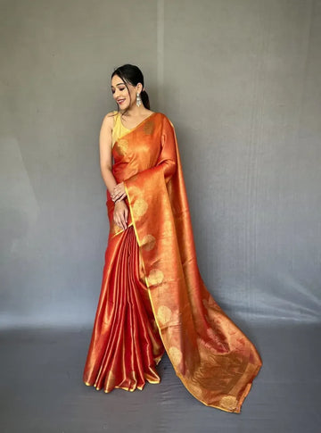 Exquisite Tissue Silk Saree - Traditional Jacquard Zari Weaving for Wedding Season