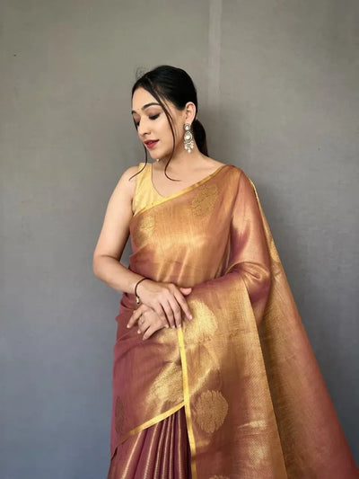 Exquisite Tissue Silk Saree - Traditional Jacquard Zari Weaving for Wedding Season