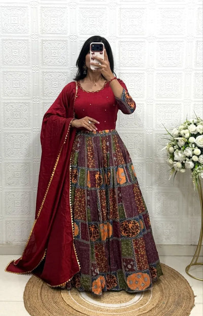 Exquisite Vichitra Silk Gown - Designer Festive Wear with Dupatta for Women